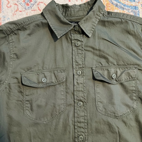 Jcrew button down cotton camp shirt army olive green - Picture 2 of 5